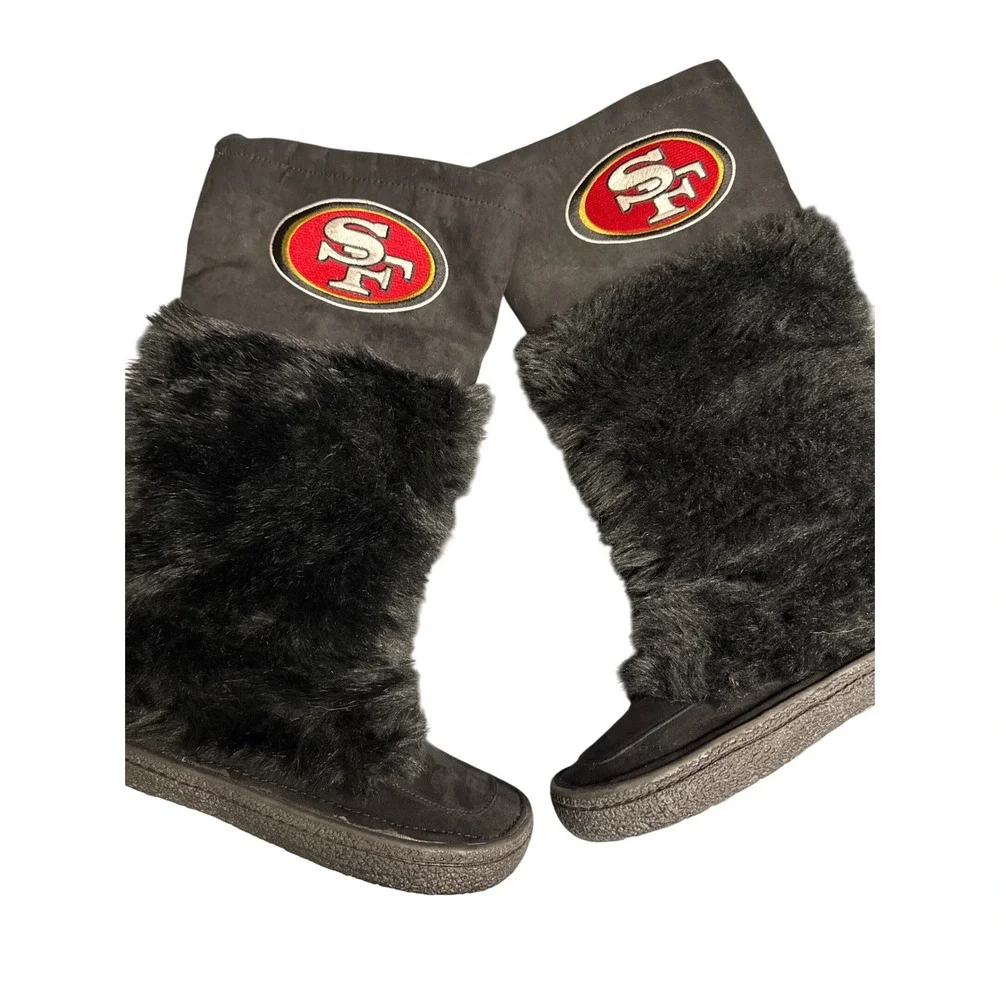 San Francisco 49ers Black Faux‎ Fur Lined Boots Womens Size 9 NFL calf height